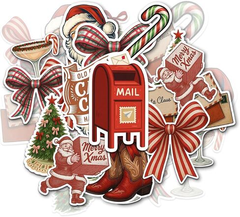 12 Pcs Merry Christmas Stickers Pack, Holiday Gift Stickers with Gingerbread, Trees, Bows, Bells, Cocktails, Wreaths for Laptop, Water Bottle, Scrapbook, Gift Wrapping (Merry Christmas 1, 3in) in Saudi Arabia