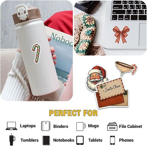 12 Pcs Merry Christmas Stickers Pack, Holiday Gift Stickers with Gingerbread, Trees, Bows, Bells, Cocktails, Wreaths for Laptop, Water Bottle, Scrapbook, Gift Wrapping (Merry Christmas 1, 3in) in Saudi Arabia