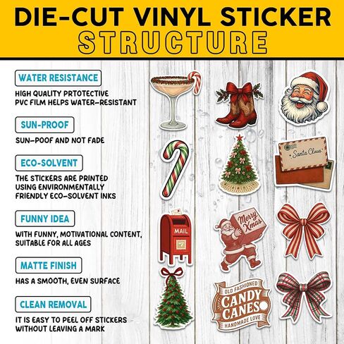 12 Pcs Merry Christmas Stickers Pack, Holiday Gift Stickers with Gingerbread, Trees, Bows, Bells, Cocktails, Wreaths for Laptop, Water Bottle, Scrapbook, Gift Wrapping (Merry Christmas 1, 3in) in Saudi Arabia