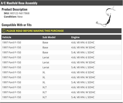 مجموعة خرطوم مكيف الهواء - متوافقة مع 1997 Ford F150 4.6L 5.4L V8 in Saudi Arabia
