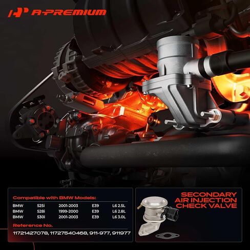 A-Premium Secondary Air Injection Check Valve Compatible with BMW E39 Series 530i 2001-2003 3.0L, 528i 1999-2000 2.8L, 525i 2001-2003 2.5L, Air Pump Check Control Valve with Gasket in Saudi Arabia
