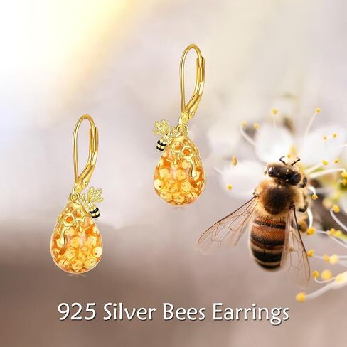 VONALA 925 Sterling Silver Bee Earrings for Women Gold Bee Leverback Dangle Earring Jewellery Birthday Gifts for Her in Saudi Arabia