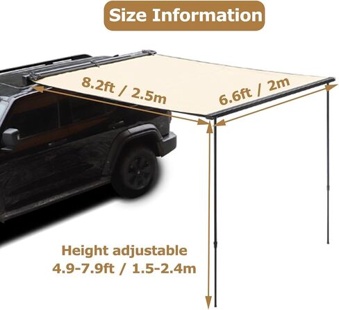 Car Sunshade, 6.6'x9.8' Roof Rack Pull-out Sunshade UV50+, Weatherproof for Camping, Height Adjustable, Quick Setting, Mpv/SUV/truck/jeep(Leather,5.9x8.22ft/1.8x2.5m) in Saudi Arabia