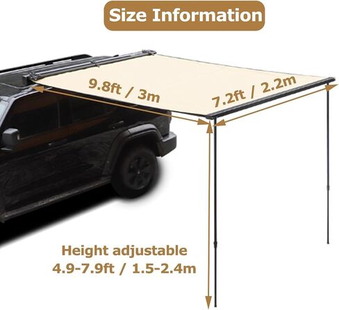 Car Sunshade, 6.6'x9.8' Roof Rack Pull-out Sunshade UV50+, Weatherproof for Camping, Height Adjustable, Quick Setting, Mpv/SUV/truck/jeep(Leather,5.9x8.22ft/1.8x2.5m) in Saudi Arabia