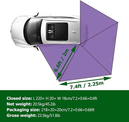 270-degree Fan-shaped Side Tent, Driver's Side Awning, SUV Outdoor Vehicle-mounted Side Canopy, Hexagonal Design, Including Black Travel Cover(Small) in Saudi Arabia
