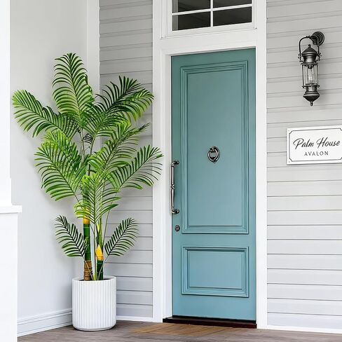 Artificial Fake Palm Tree 8FT 2Pack with White Planter & Free Moss, UV Resistant Artificial Palm Tree for Outdoors, Fake Plants for Poolside Home Room Decor, Faux Plants Outdoor Decor in Saudi Arabia