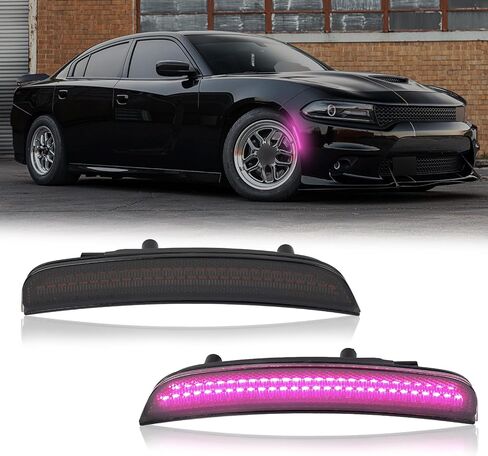 POPMOTORZ 2 قطعة مجموعة مصابيح LED جانبية باللون الوردي والأرجواني متوافقة مع 2015 2016 2017 2018 2019 2020 2021 2022 2023 دودج تشارجر الحاجز الخلفي LED مصابيح LED للعلامات الجانبية عدسة مدخنة in Kuwait