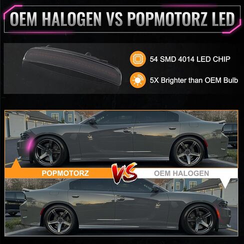POPMOTORZ 2 قطعة مجموعة مصابيح LED جانبية باللون الوردي والأرجواني متوافقة مع 2015 2016 2017 2018 2019 2020 2021 2022 2023 دودج تشارجر الحاجز الخلفي LED مصابيح LED للعلامات الجانبية عدسة مدخنة in Kuwait