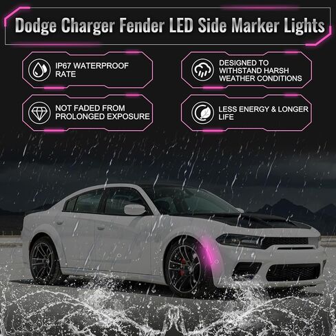 POPMOTORZ 2 قطعة مجموعة مصابيح LED جانبية باللون الوردي والأرجواني متوافقة مع 2015 2016 2017 2018 2019 2020 2021 2022 2023 دودج تشارجر الحاجز الخلفي LED مصابيح LED للعلامات الجانبية عدسة مدخنة in Kuwait