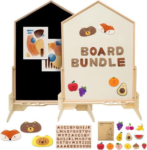 NORITER PROJECTㅣDream Bundle (Double-Sided Magnetic Marker Board + Birchwood Stand + Alphabet Magnets + Fruit Felt Magnets + Magnetic Eraser Set (3)) ㅣMade in Korea in Saudi Arabia