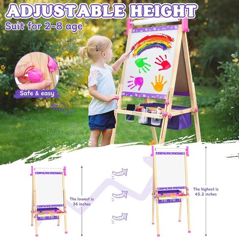Art Easel for Kids 4-8,Kids Easel with Paper Roll and Art Supplies,Toddler Toys Ages for 5-7,Toddler Drawing Board Learning Eductional Toys for 4 5 6 7 8 Year Old Boy Girls Birthdays Gifts in Saudi Arabia
