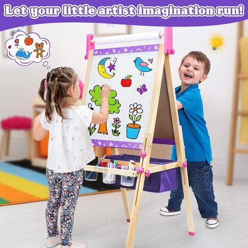 Art Easel for Kids 4-8,Kids Easel with Paper Roll and Art Supplies,Toddler Toys Ages for 5-7,Toddler Drawing Board Learning Eductional Toys for 4 5 6 7 8 Year Old Boy Girls Birthdays Gifts in Saudi Arabia