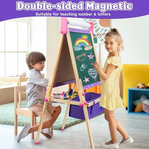 Art Easel for Kids 4-8,Kids Easel with Paper Roll and Art Supplies,Toddler Toys Ages for 5-7,Toddler Drawing Board Learning Eductional Toys for 4 5 6 7 8 Year Old Boy Girls Birthdays Gifts in Saudi Arabia