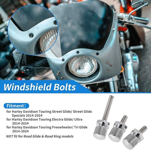 Windshield Bolts for Harley Davidson Touring Street Glide/Street Glide Specials 2014-2024 1 Pc Long Bolt 2 Pcs Short Bolts Aluminum Alloy Silver Tone in Kuwait