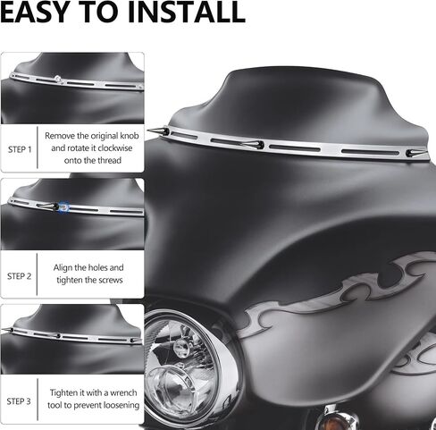 Motorcycle Windshield Fairing Bolts Screws Kits Fits for Harley Davidson Electra Glide, Street Glide, Ultra Classic, Ultra Limited, Tri Glide 1996-2013 (Black&Chrome, 3Pcs) in Saudi Arabia
