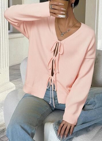 Arach&Cloz Women's Cozy Cotton Tie Front Fall Trendy Bow Cardigan Sweaters 2025 in Saudi Arabia