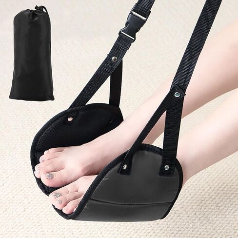 Airplane Footrest Hammock - Adjustable Travel Foot Rest for Long Flights & Office Use - Fits All Airlines (Black) in Saudi Arabia