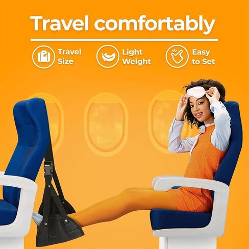 Airplane Footrest Hammock - Adjustable Travel Foot Rest for Long Flights & Office Use - Fits All Airlines (Black) in Saudi Arabia