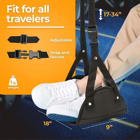 Airplane Footrest Hammock - Adjustable Travel Foot Rest for Long Flights & Office Use - Fits All Airlines (Black) in Saudi Arabia