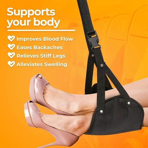 Airplane Footrest Hammock - Adjustable Travel Foot Rest for Long Flights & Office Use - Fits All Airlines (Black) in Saudi Arabia