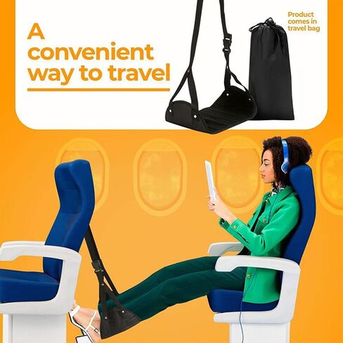 Airplane Footrest Hammock - Adjustable Travel Foot Rest for Long Flights & Office Use - Fits All Airlines (Black) in Saudi Arabia