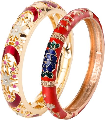 wynameleri Vintage Cloisonne Jewelry Gorgeous Rhinestone Handcrafted Bracelets Enamel Flower Bird Gold Hinged Cuff Bangles Gifts 88A in Kuwait