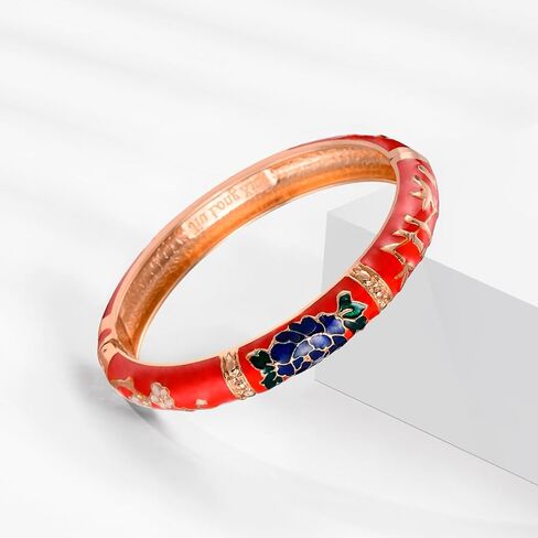 wynameleri Vintage Cloisonne Jewelry Gorgeous Rhinestone Handcrafted Bracelets Enamel Flower Bird Gold Hinged Cuff Bangles Gifts 88A in Kuwait
