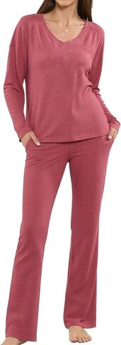 HEARTNICE Women's Ultra Soft V-Neck Long Sleeve Pajama Set - Lightweight & Stretchy PJs for Cozy Nights in Saudi Arabia