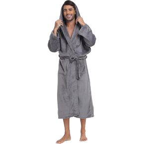 رداء حمام شتوي دافئ بغطاء للرأس للرجال من الصوف الناعم من الفلانيل الناعم مع جيوب، طول كامل in Kuwait