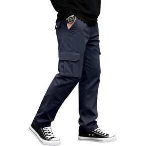 بنطال PLEPAN الرجالي ذو الساق المستقيمة والمطاطة، مناسب بشكل مريح وخفيف الوزن برباط للمشي لمسافات طويلة، سروال عمل تكتيكي in Kuwait