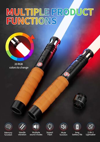 jvmusaber Lightsaber,Metal Hilt Force Fx Dueling Double Light Saber,Rechargeable 2-in-1 Real 15 Colors Length 40 inches,Suitable Toys for Adults and Kids,Christmas Day, Birthday Gifts, Black in Kuwait