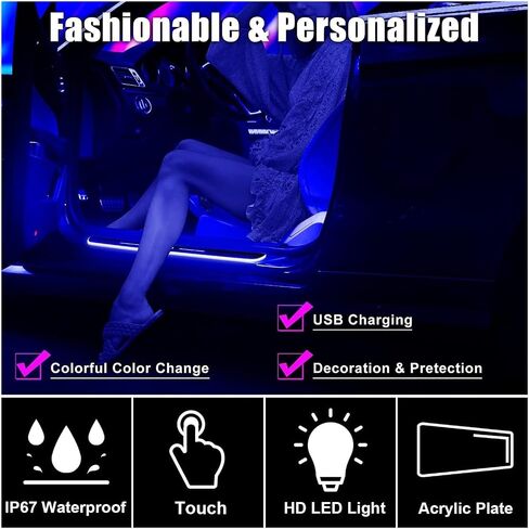 مصابيح عتبة باب السيارة LED، عتبة باب LED قابلة للتخصيص مع 7 ألوان إضاءة، مقاومة للماء IP67، أضواء عتبة السيارة LED ذات الاستشعار التلقائي لجميع موديلات السيارات (اللون: 2 أمامي + 2 خلفي) in Saudi Arabia