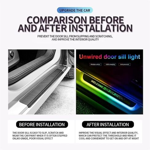 مصابيح عتبة باب السيارة LED، عتبة باب LED قابلة للتخصيص مع 7 ألوان إضاءة، مقاومة للماء IP67، أضواء عتبة السيارة LED ذات الاستشعار التلقائي لجميع موديلات السيارات (اللون: 2 أمامي + 2 خلفي) in Saudi Arabia