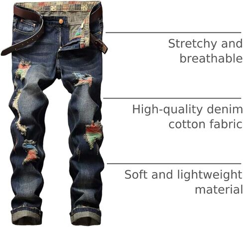 DSDZ Men's Colorful Ripped Holes Straight Fit Jeans in Kuwait