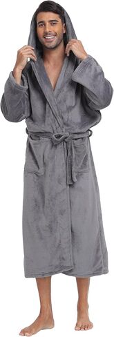 رداء حمام شتوي دافئ بغطاء للرأس للرجال من الصوف الناعم من الفلانيل الناعم مع جيوب، طول كامل in Kuwait