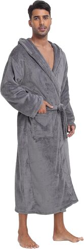 رداء حمام شتوي دافئ بغطاء للرأس للرجال من الصوف الناعم من الفلانيل الناعم مع جيوب، طول كامل in Kuwait