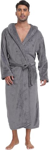 رداء حمام شتوي دافئ بغطاء للرأس للرجال من الصوف الناعم من الفلانيل الناعم مع جيوب، طول كامل in Kuwait