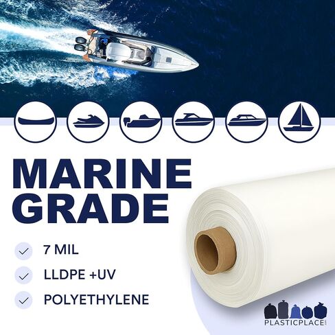 Plasticplace Boat Shrink Wrap – 17’ x 25’ White 7 Mil Marine Plastic Film – Heat Gun Shrink Wrap for Boats, Jet Skis, Equipment – UV-Resistant Plastic Wrap for Storage & Moving – 1 Roll with Core in Saudi Arabia