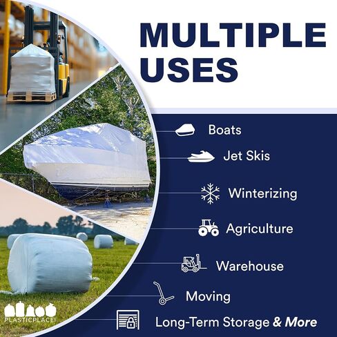 Plasticplace Boat Shrink Wrap – 17’ x 25’ White 7 Mil Marine Plastic Film – Heat Gun Shrink Wrap for Boats, Jet Skis, Equipment – UV-Resistant Plastic Wrap for Storage & Moving – 1 Roll with Core in Saudi Arabia