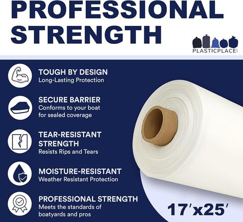 Plasticplace Boat Shrink Wrap – 17’ x 25’ White 7 Mil Marine Plastic Film – Heat Gun Shrink Wrap for Boats, Jet Skis, Equipment – UV-Resistant Plastic Wrap for Storage & Moving – 1 Roll with Core in Saudi Arabia