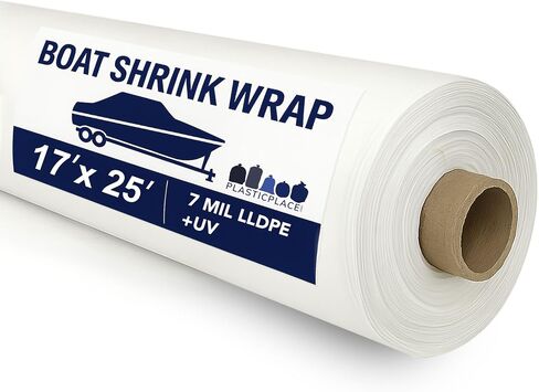 Plasticplace Boat Shrink Wrap – 17’ x 25’ White 7 Mil Marine Plastic Film – Heat Gun Shrink Wrap for Boats, Jet Skis, Equipment – UV-Resistant Plastic Wrap for Storage & Moving – 1 Roll with Core in Saudi Arabia
