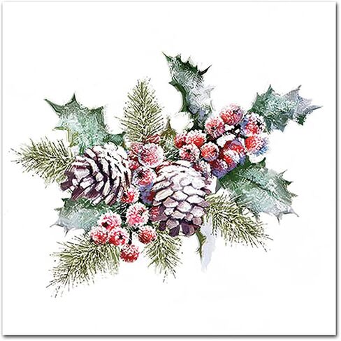 Set of 2 Individual Decoupage Paper Party Napkin Christmas Berries Holly Watercolor Decor Luncheon Napkins for a Birthday Holiday, Wedding, Cocktail Party in Saudi Arabia
