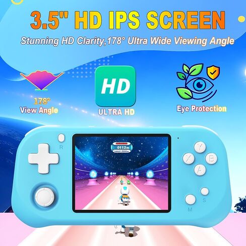 لعبة محمولة للأطفال مع شاشة IPS 3.5 بوصة 139 ألعاب فيديو إلكترونية 32 بت محملة مسبقًا، لعبة مشغل ألعاب محمولة قابلة لإعادة الشحن للأولاد والبنات وكبار السن هدية (أزرق خليجي) in Kuwait