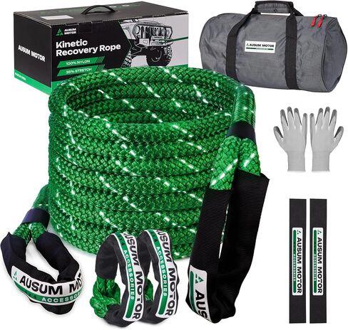 1" x 30ft Kinetic Recovery Rope, 48600lbs Break Strength, Kinetic Tow Rope kit with 2 UHMWPE Soft Shackles, 35% Elasticity Heavy-Duty Offroad Recovery Kit for Jeep ATV UTV SUV Truck Green in Saudi Arabia