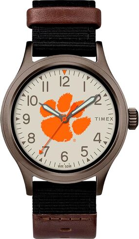 ساعة Timex Men's Collegiate Clutch 40mm - Alabama Crimson Tide with Black Fabric & Brown Leather Strap in Kuwait