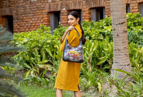 Anna by Anuschka Women's Genuine Leather Large Classic Hobo, Hand Painted Exterior in Saudi Arabia