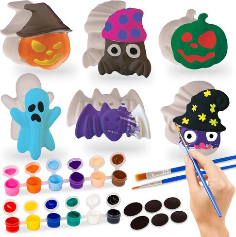 ArtCreativity Halloween Ceramic Fridge Magnet Painting Kit - 6 Pack - Halloween Fall Craft Set Includes Paint, Brushes, Magnets - DIY Home Decor Art & Craft for Beginners - Classroom Gifts Supplies in Saudi Arabia