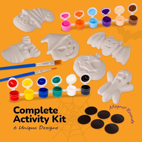 ArtCreativity Halloween Ceramic Fridge Magnet Painting Kit - 6 Pack - Halloween Fall Craft Set Includes Paint, Brushes, Magnets - DIY Home Decor Art & Craft for Beginners - Classroom Gifts Supplies in Saudi Arabia