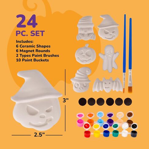 ArtCreativity Halloween Ceramic Fridge Magnet Painting Kit - 6 Pack - Halloween Fall Craft Set Includes Paint, Brushes, Magnets - DIY Home Decor Art & Craft for Beginners - Classroom Gifts Supplies in Saudi Arabia
