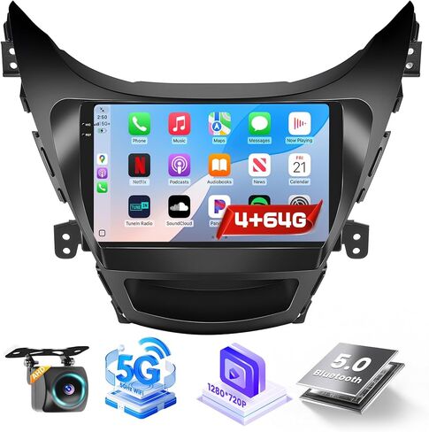 Roinvou 2+32G Android CarPlay Stereo for 2014-2016 Hyundai Elantra, Built-in Wireless CarPlay Radio with Android Auto, 9'' Touch Screen in-Dash GPS Navigation Support Mirror Link BT RDS AHD DSP in Kuwait